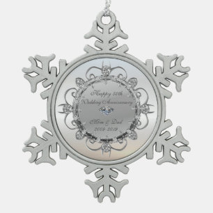 Silver Elegant Diamonds 50th Wedding Anniversary Snowflake Pewter Christmas Ornament