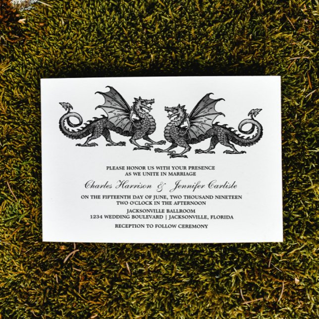 Silver Elegant Dragon Wedding Invite (Silver Elegant Dragons Wedding Invite)