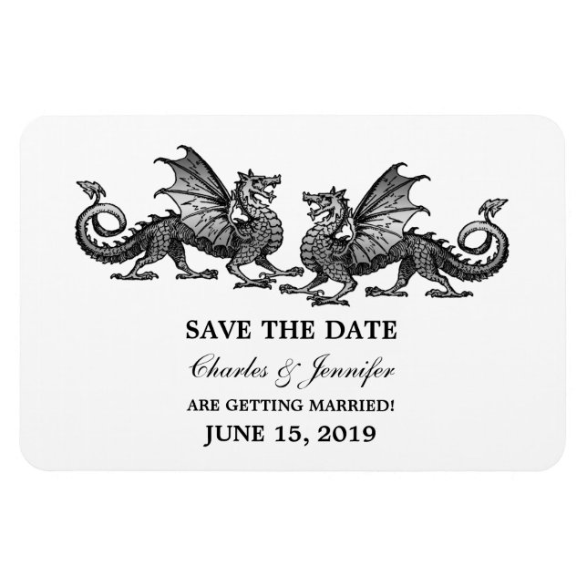 Silver Elegant Dragons Save the Date Magnet (Horizontal)