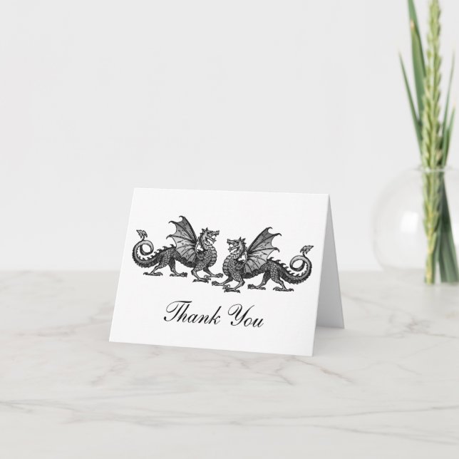 Silver Elegant Dragons Thank You Card (Front)
