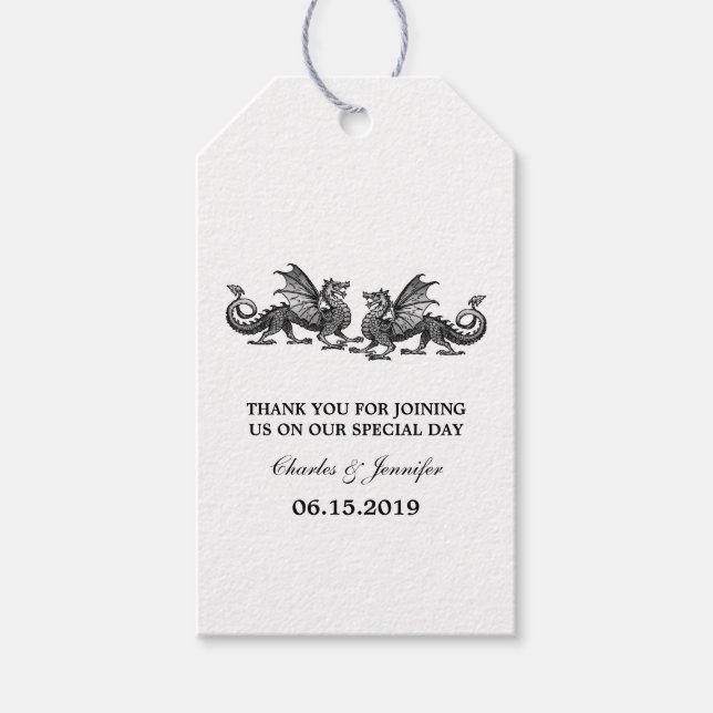 Silver Elegant Dragons Wedding Gift Tags (Front)