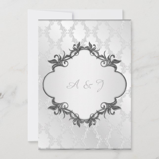 Silver elegant frame wedding invitation (Front)