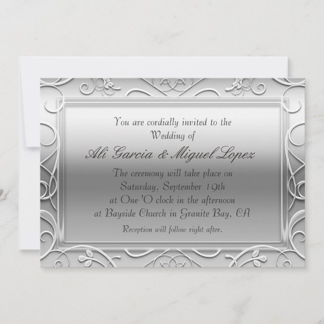 Silver Elegant Glamour Wedding Event Invitations (Front)