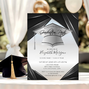 Silver Elegant Grad Cap Graduation Invitation