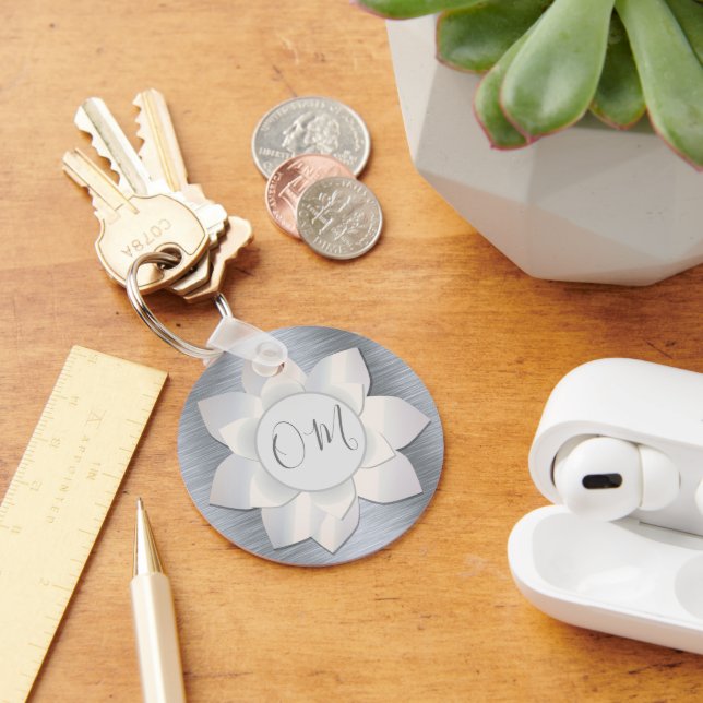 Silver Elegant Lotus OM  Key Ring (Desk)