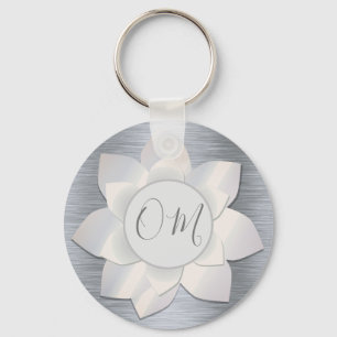 Silver Elegant Lotus OM Key Ring