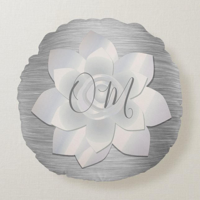 Silver Elegant Lotus OM  Round Cushion (Front)