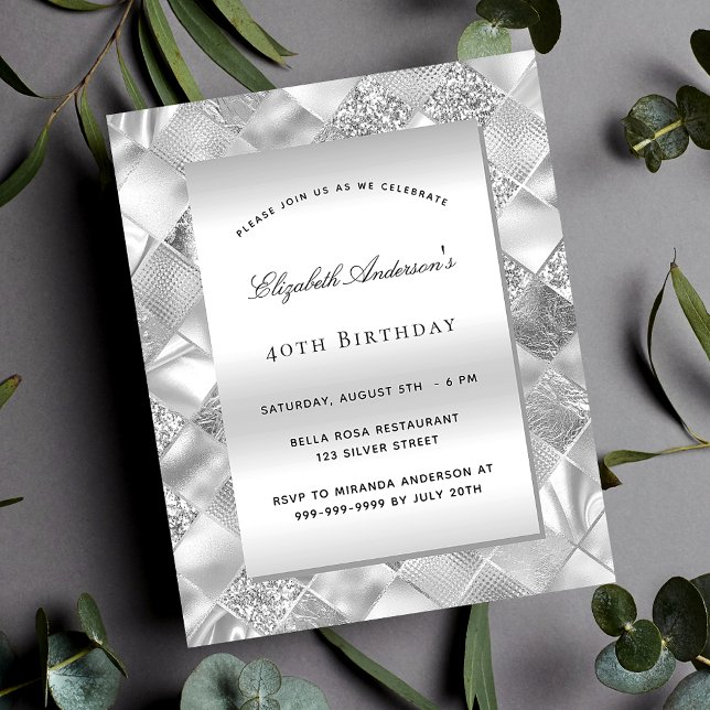 Silver elegant modern budget birthday invitation (Creator Uploaded)