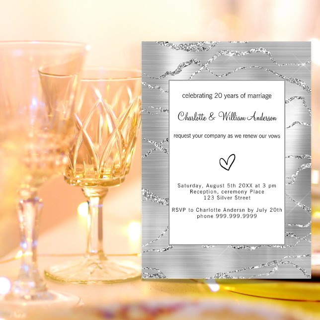 Silver elegant modern vow renewal wedding invitation postcard (Creator Uploaded)