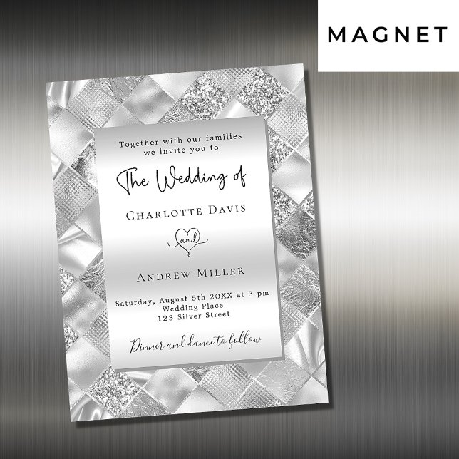 Silver elegant modern wedding magnetic invitation (Creator Uploaded)