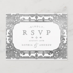 Silver elegant ornate romantic vintage RSVP Invitation Postcard