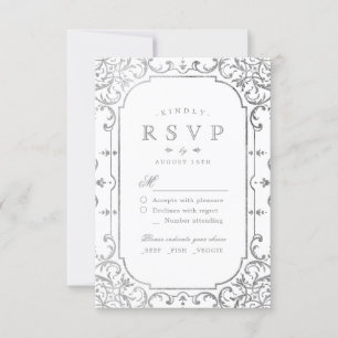 Silver elegant ornate vintage wedding RSVP