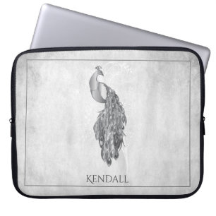 Silver Elegant Peacock Personalised Laptop Sleeve