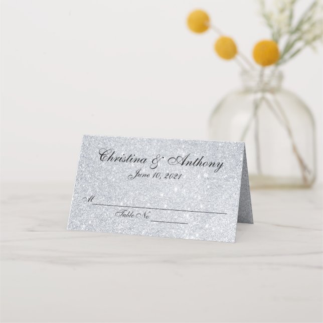 Silver Elegant Personalised Wedding Place Card (Front)