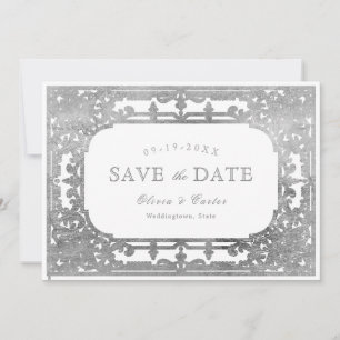 Silver elegant romantic ornate vintage wedding save the date