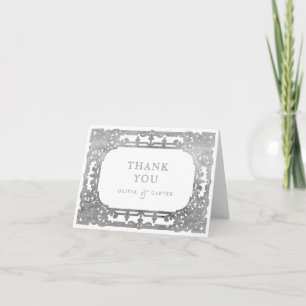 Silver elegant romantic ornate vintage wedding thank you card