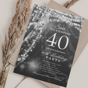 Silver Elegant Surprise 40th Birthday Party Invitation