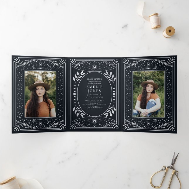 Silver Elegant Tarot  Photo Graduation Party  Tri-Fold Invitation (Inside)