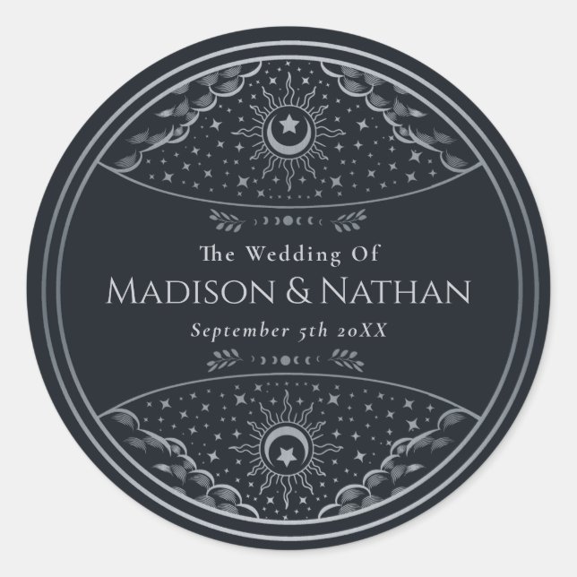 Silver Elegant Tarot Wedding Classic Round Sticker (Front)