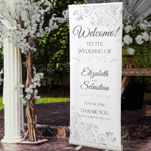 Silver Elegant Wedding Welcome Retractable Banner
