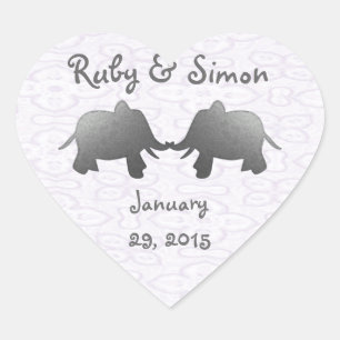 silver elephant - white heart sticker