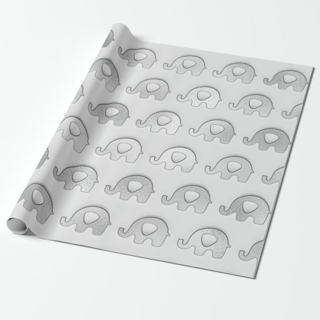 Silver Elephants Baby Shower Boy Girl Grey Grey Wrapping Paper (Unrolled)