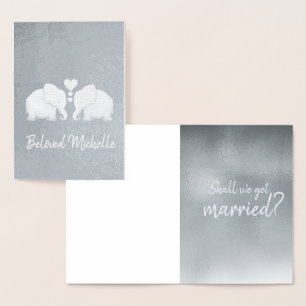 Silver Elephants With Hearts Marriage Proposal Foil Card