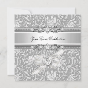 Silver Embossed Look White Elegant Party Invitation