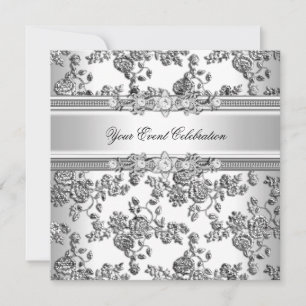 Silver Embossed Look White Elegant Party Invitation