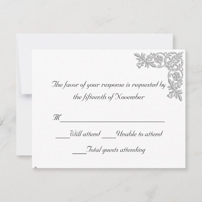 Silver embroidered Look Wedding Response Card (Front)