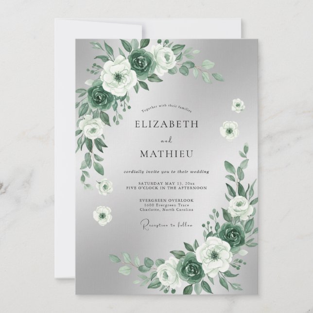 Silver Emerald Foliage Eucalyptus Wedding Invitation (Front)