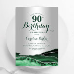 Silver Emerald Green Agate Marble 90th Birthday Invitation<br><div class="desc">Emerald green and silver agate 90th birthday party invitation. Elegant modern design featuring watercolor agate marble geode background,  faux glitter silver and typography script font. Trendy invite card perfect for a stylish women's bday celebration. Printed Zazzle invitations or instant download digital printable template.</div>