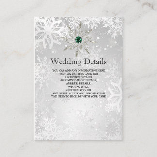silver Emerald Green snowflakes Wedding Enclosure Card