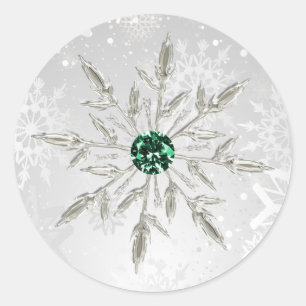 silver emerald green snowflakes winter wedding classic round sticker