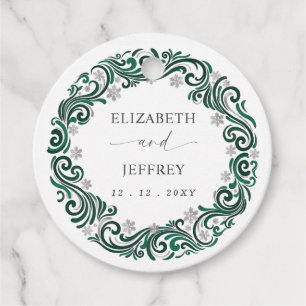 Silver Emerald Green Snowflakes Winter Wedding Favour Tags