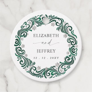 Silver Emerald Green Snowflakes Winter Wedding Favour Tags