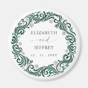 Silver Emerald Green Snowflakes Winter Wedding Magnet