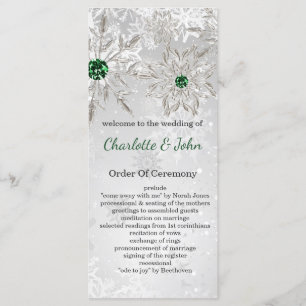 silver Emerald Green snowflakes winter wedding Programme