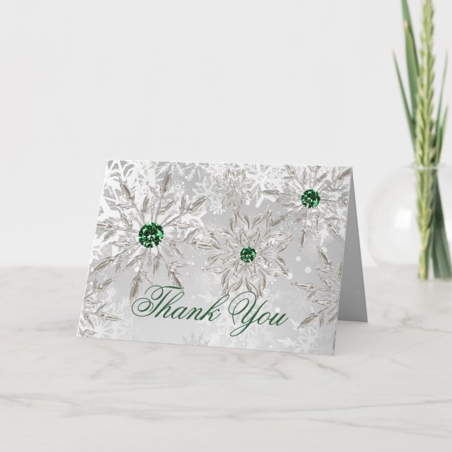 Silver Emerald winter bridal shower Thank You Card (Front)