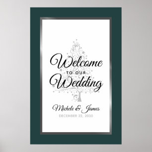 Silver Emerald Winter Holiday Wedding Welcome Poster
