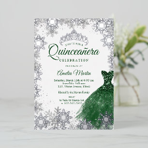 Silver Emerald Winter Snowflake Quinceanera