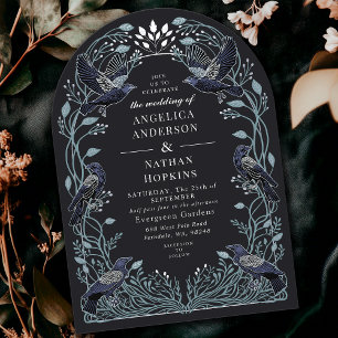 Silver Enchanted Gothic Raven Floral Wedding Ach Invitation