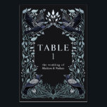 Silver Enchanted Gothic Raven Floral Wedding Table Number<br><div class="desc">Elegant and gothic wedding design with ravens and foliage. This design features a black background, with dark blue ravens and muted green leaves with silver accents. Matching Items in our shop for a complete party theme. The item does not feature real silver foil. Items are printed exactly as they appear...</div>