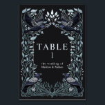 Silver Enchanted Gothic Raven Floral Wedding Table Number<br><div class="desc">Elegant and gothic wedding design with ravens and foliage. This design features a black background, with dark blue ravens and muted green leaves with silver accents. Matching Items in our shop for a complete party theme. The item does not feature real silver foil. Items are printed exactly as they appear...</div>