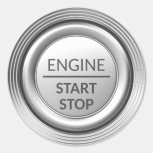 Silver engine start-stop button classic round sticker