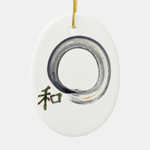 Silver enso with Kanji - harmony Ceramic Tree Decoration