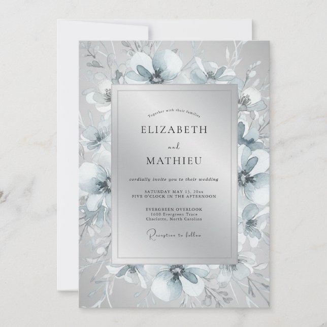 Silver Ethereal Winter Wedding Invitation (Front)