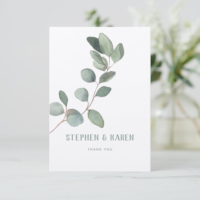 Silver Eucalyptus Elegant Wedding Thank You Card (Standing Front)