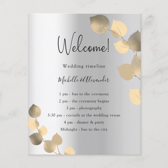 Silver eucalyptus golden wedding program budget flyer (Front)