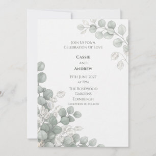 Silver Eucalyptus Lunaria Gold Fleck Wedding Invitation